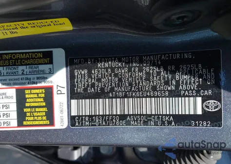 2014 Toyota Camry Se z USA, uszkodzony, nr VIN 4T1BF1FK6EU469658